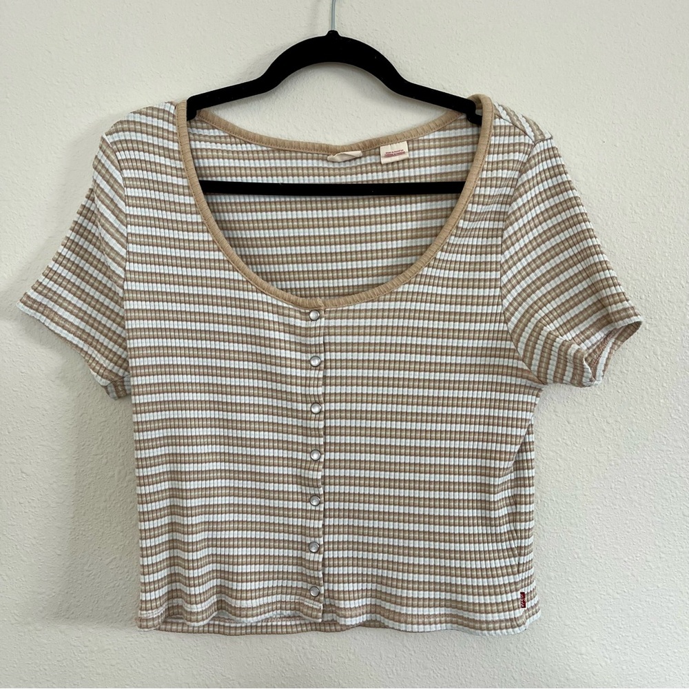 Levi’s Ribbed Striped Cropped Baby T-Shirt